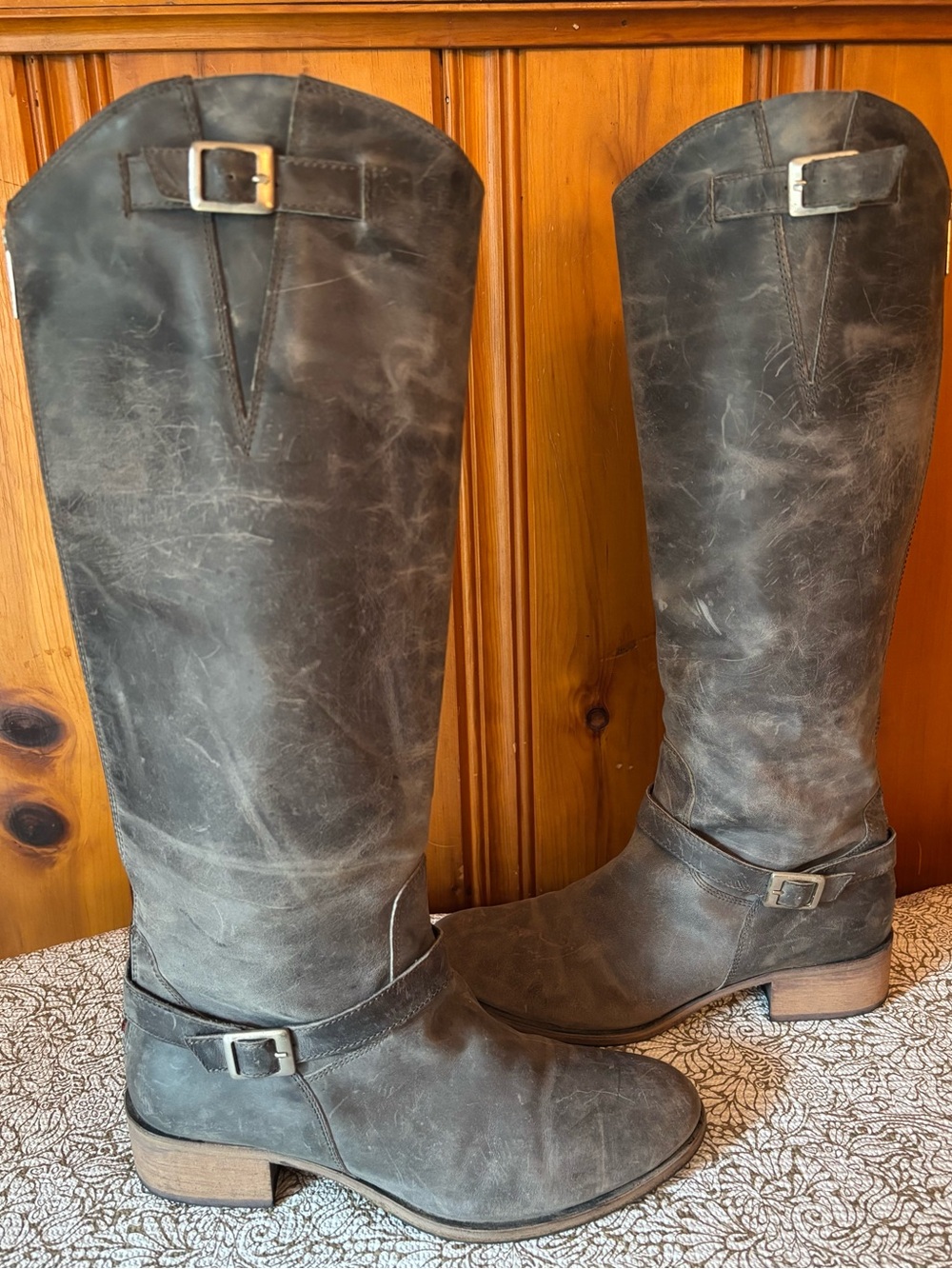 Charles David “Rowdy” Tall Riding Boots in Distressed Charcoal Gray - Women SZ 7